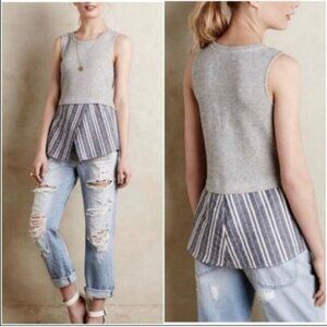 Sundays‎ in Brooklyn Anthropologie Ashton Layered Tank Women Small Gray Stripe